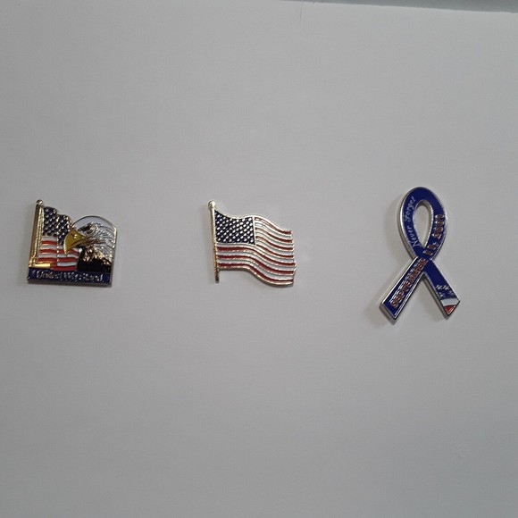3 Patriotic Lapel/Hat Pins US Flag, Flag/Eagle United we Stand, 9/11 Ribbon - Picture 2 of 10